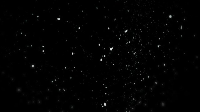 Real snow on black background, blizzard, isolated black background 4k