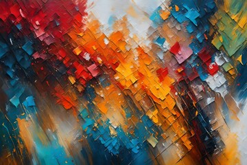 Abstract art background. Oil painting on canvas. Multicolored bright texture. Fragment of artwork....