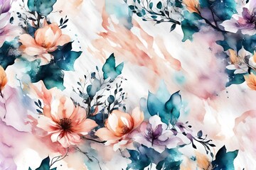 seamless watercolor floral marble pattern. grunge abstract art background