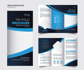 Corporate trifold brochure template. Modern, Creative, and Professional tri-fold brochure vector design. Simple and minimalist layout with blue and red colors. Corporate Business Trifold Brochure.