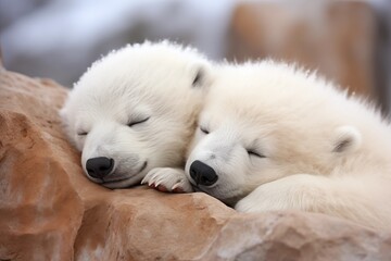 Polar bear cubs sleeping