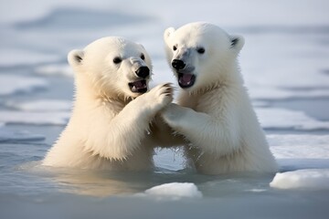 polar bear cubs playing