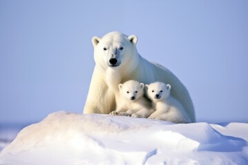 A polar bear mom and her cubs