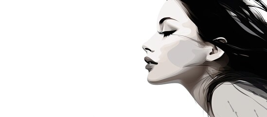 The beauty of the womans face is captured white background of the illustration where people can appreciate the artistry of the hand drawn graphic silhouette depicting a girl with delicate l - Powered by Adobe