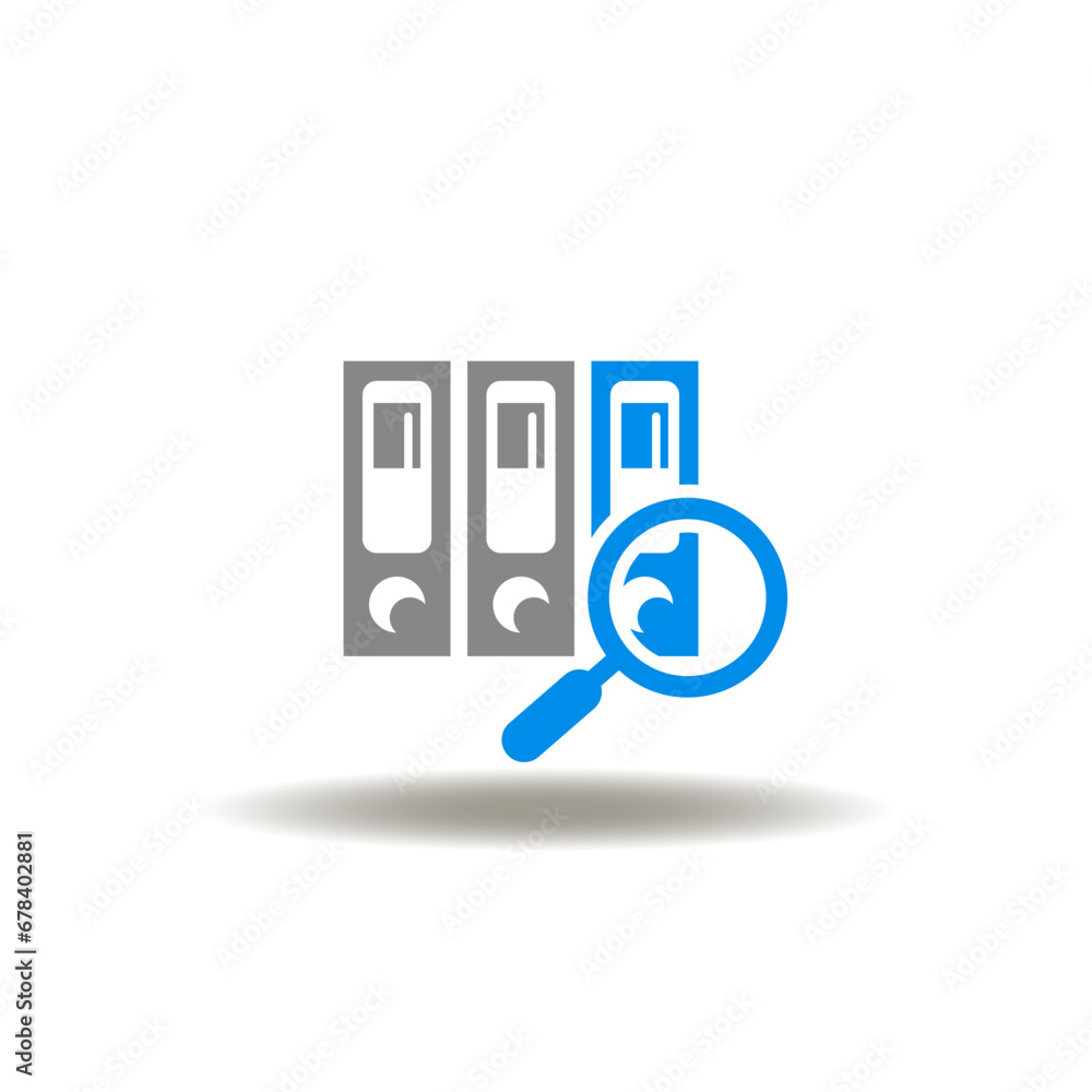 Poster vector illustration of binder folders with magnifying glass. icon of code of conduct. symbol of arch