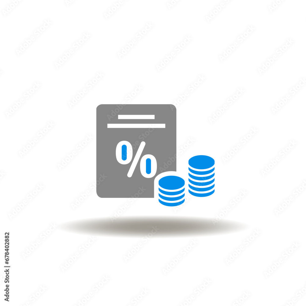 Poster vector illustration of list document invoice with percent sign and growth coins stack. icon of commi