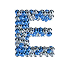 Symbol of blue and silver spheres. letter e