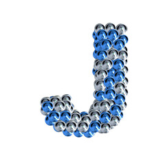 Symbol of blue and silver spheres. letter j