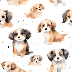 Puppy watercolour cute Pattern