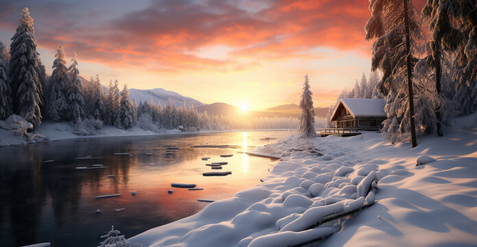  A realistic image of a winter landscape with snow-cover