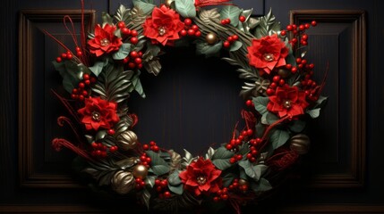 Fototapeta na wymiar Festive Christmas Wreath on Dark Background 11