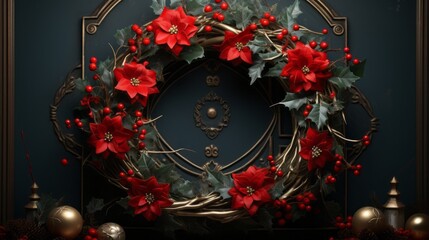 Festive Christmas Wreath on Dark Background 21