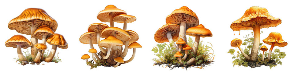 Chanterelle mushrooms  Hyperrealistic Highly Detailed Isolated On Transparent Background Png File