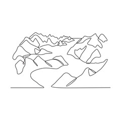 One continuous line drawing of  beach and small island vector. View of small island to enjoy the beach atmosphere in simple linear style. Landscape and environment design concept. Vector illustration