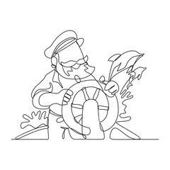 Fototapeta premium One continuous line drawing of Sailor vector illustration. a person who works on a ship or sails a boat. Sailors are responsible for operating and maintaining the ship, as well as for navigating.