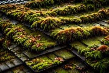 Fotobehang wet moss on a roofwet moss on a roo © Malik