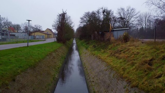 HD of a canal in the Northern industrial area in Slagelse, Zealand, Denmark.