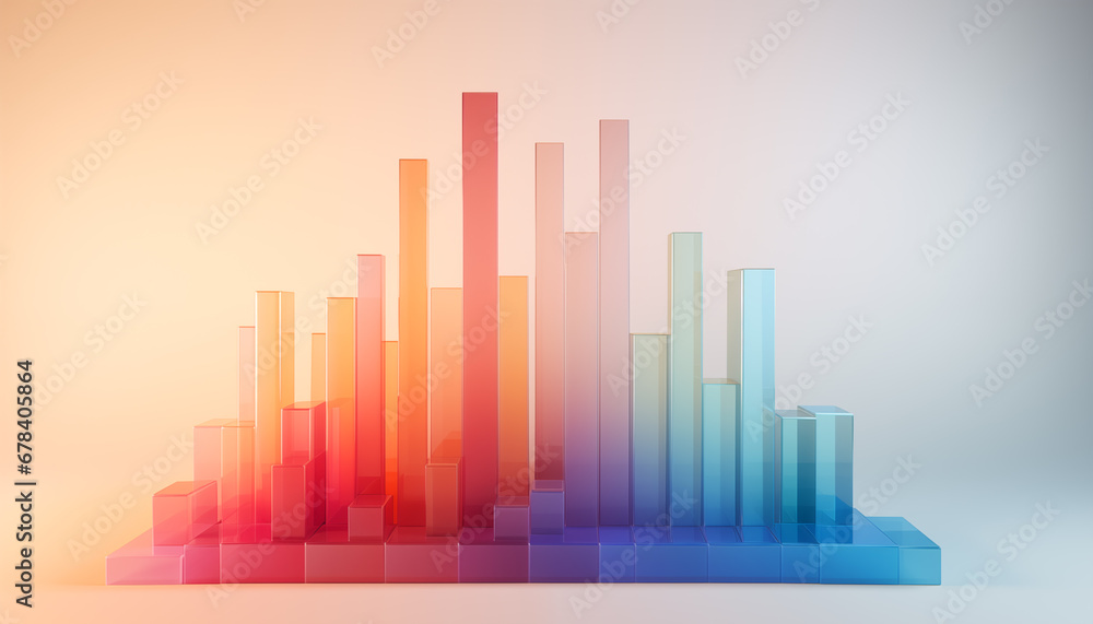Poster minimalistic wallpaper with colorful translucent bar chart diagram. business concept for data analys