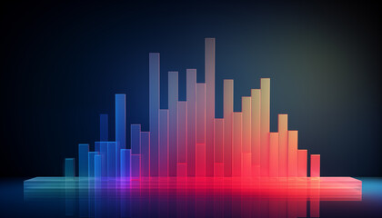 Minimalistic wallpaper with colorful translucent bar chart diagram. Business concept for data analysis.