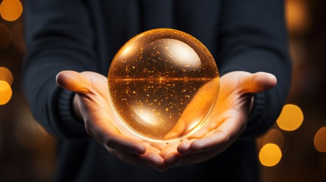 A person holding a glowing golden orb in their hands, AI