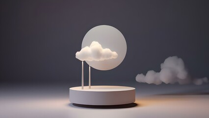 Pedestal with Cloud in the Night with the Full Moon, Podium, mockup