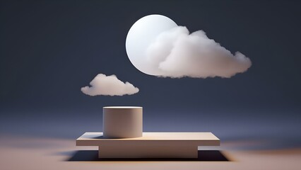 Pedestal with Cloud in the Night with the Full Moon, Podium, mockup