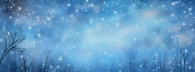 Fototapeta na wymiar Snowfall on Blue Background