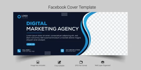 Deurstickers Digital marketing agency facebook cover photo design with creative shape or web banner for digital marketing business, Blue color  © Peacock