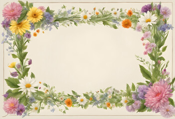 Naklejka na ściany i meble Floral frame, wreath of flowers, meadow flowers, just in the edges of the picture
