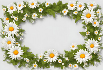 Floral frame, wreath of flowers, white daisies, just in the edges of the picture