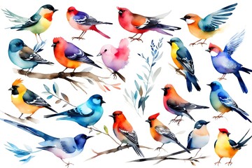 Watercolor Set of birds elements collection clipart . generative ai-