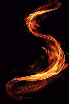 Fire Swirl Trail Flame, Swooshing Burning Effect for Compositing, Magic, and Fantasy Elements on Black Background