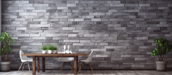 Fototapeta na wymiar The gray cement wall displayed a captivating pattern of textured bricks intertwining shades of gray and grey creating a visually stunning display