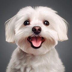 Perro maltés blanco feliz primer plano - obrazy, fototapety, plakaty