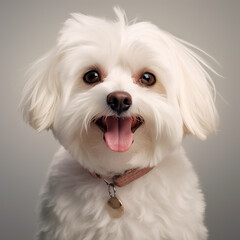 Perro maltés blanco feliz primer plano