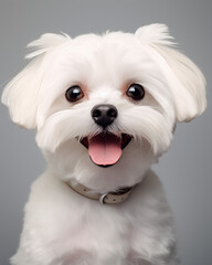 Perro maltés blanco feliz primer plano