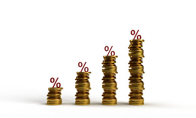 coin golden yellow orange color percent growth up financial investment marketing interest rate usa us currency banking price money dollar debt increase economy wealth loan stock tax industry deposit 