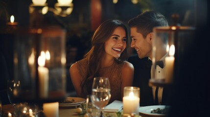 Couple having a romantic dinner - obrazy, fototapety, plakaty