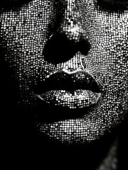 Pixelated abstraction silhouette of a woman face made with AI