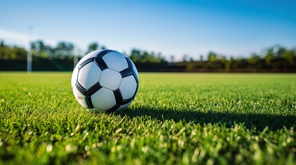 Obraz premium a white soccer ball lying on field