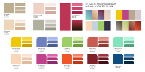 New fashion color and gradients trend 2024. Color palette forecast of the future color trend and gradients new color combinations Winter 2023
