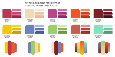 New fashion color and gradients trend 2024. Color palette forecast of the future color trend and gradients new color combinations Winter 2023