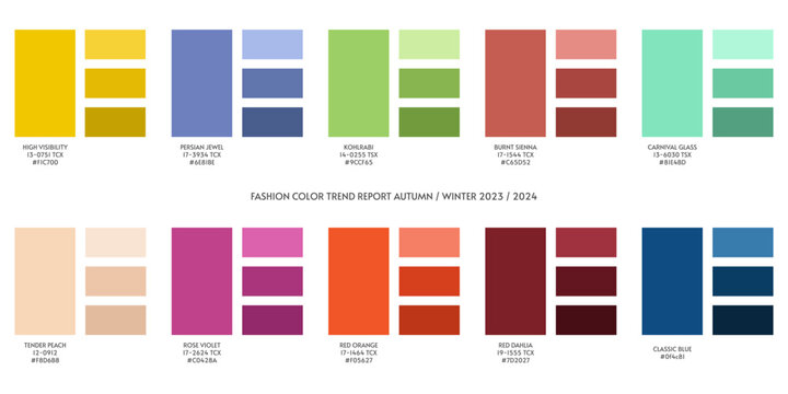 New fashion color and gradients trend 2024. Color palette forecast of the future color trend and gradients new color combinations Winter 2023