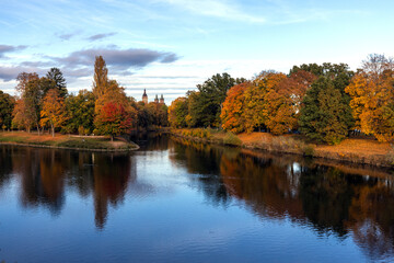 Nice view of the river and beautifully colored trees on the shore