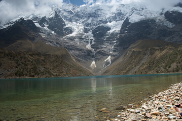 Cusco, Peru - September 15, 2023: Breathtaking landscape of Laguna Humantay with the snow-capped...