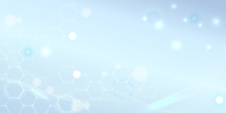 Artificial intelligence in medical research. Digital Technology Background. Blue Abstract background of hexagons with lines and dots for presentations on science, medicine or technology, big data.
