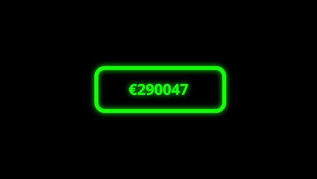500 thousand euro counter animation. 500k euros counting animation. Counting money and digits increasing.