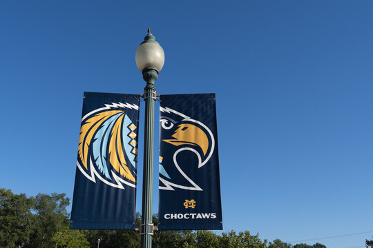 Clinton, Mississippi - Oct. 18, 2023: Banner for the Choctaws athletic teams at Mississippi College. The local Choctaw tribe has endorsed the use of the nickname.