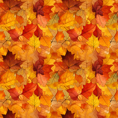 Naklejka na ściany i meble Autumn foliage seamless pattern, watercolor illustration, background.