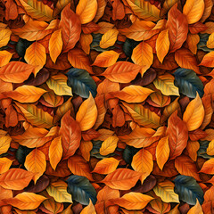 Autumn foliage seamless pattern, watercolor illustration, background.